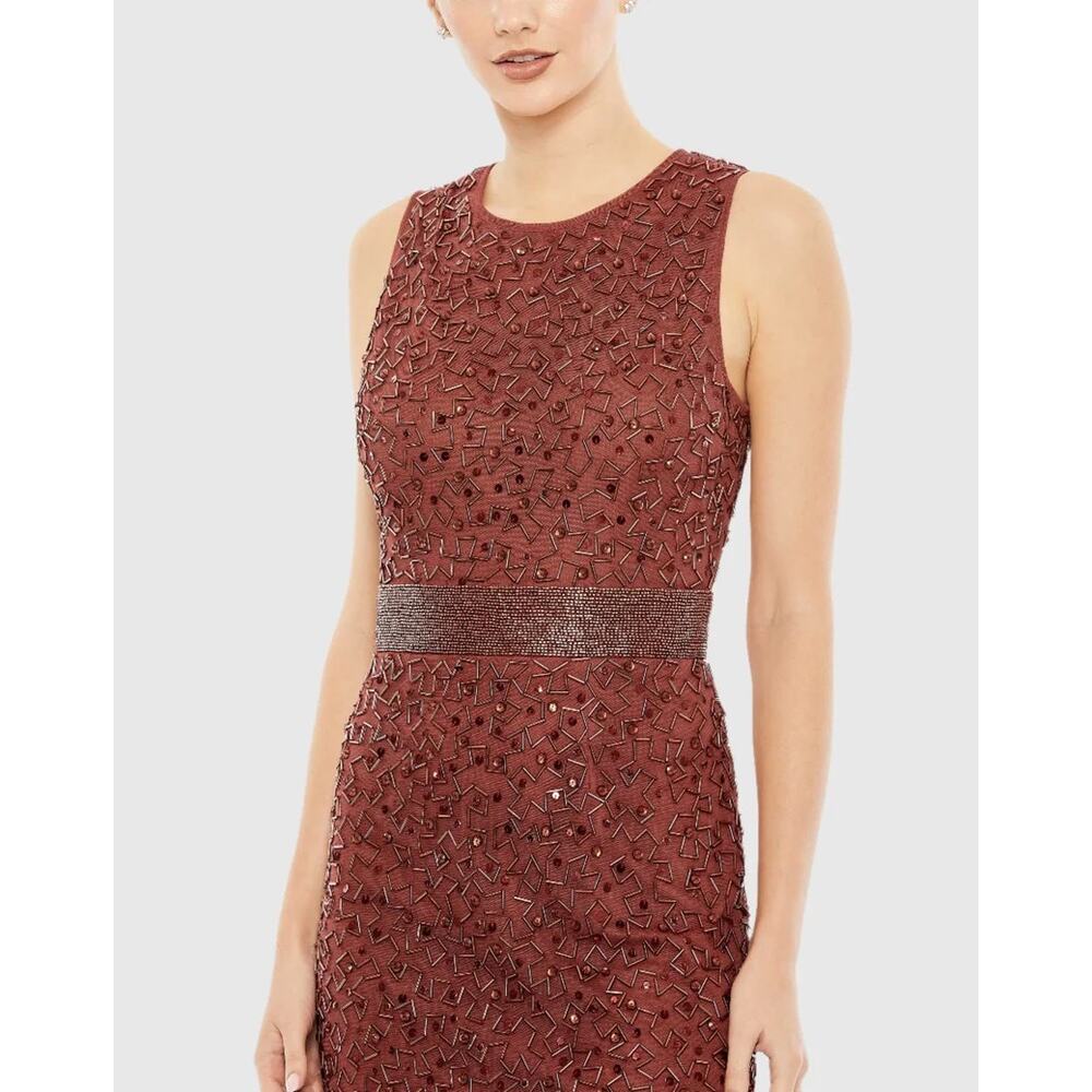 Mac Duggal Rust/Copper beaded Midi Sheath Dress 93758, Fall Wedding Guest 14 NWT